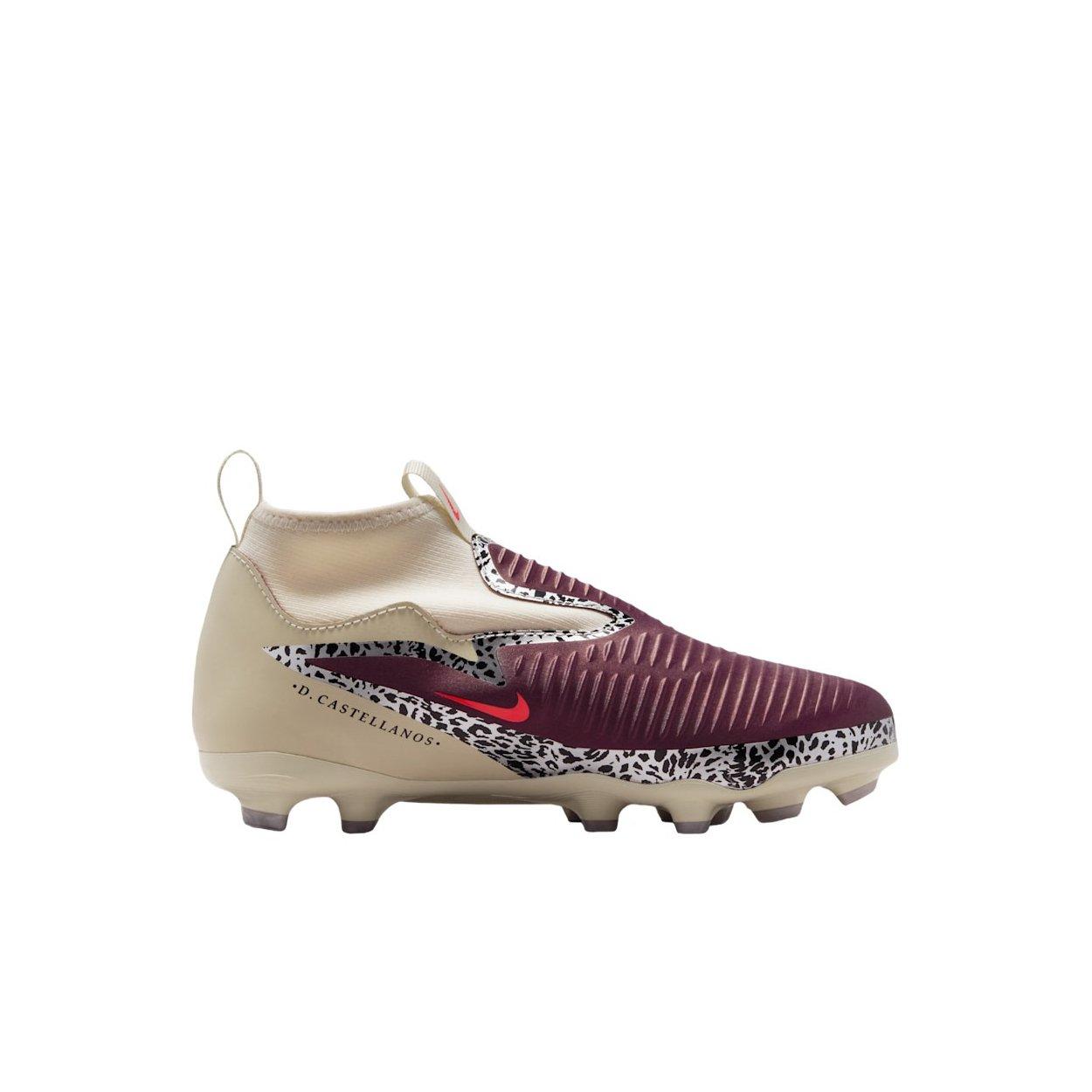 Nike United Jr. Phantom 6 Academy FG "Burgundy Crush/Fossil/Red" Grade School Kids' Soccer Cleat - BURGUNDY/FOSSIL/RED